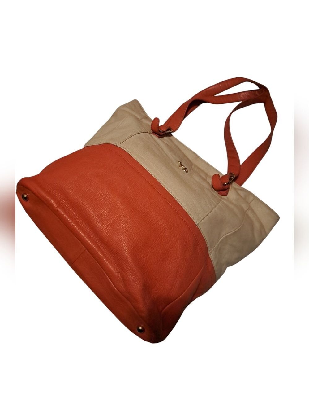 Emma Fox Colorblock Shoulder Bag. Goldtone Hardware. Double Sided. Logo. Orange. - Picture 13 of 13